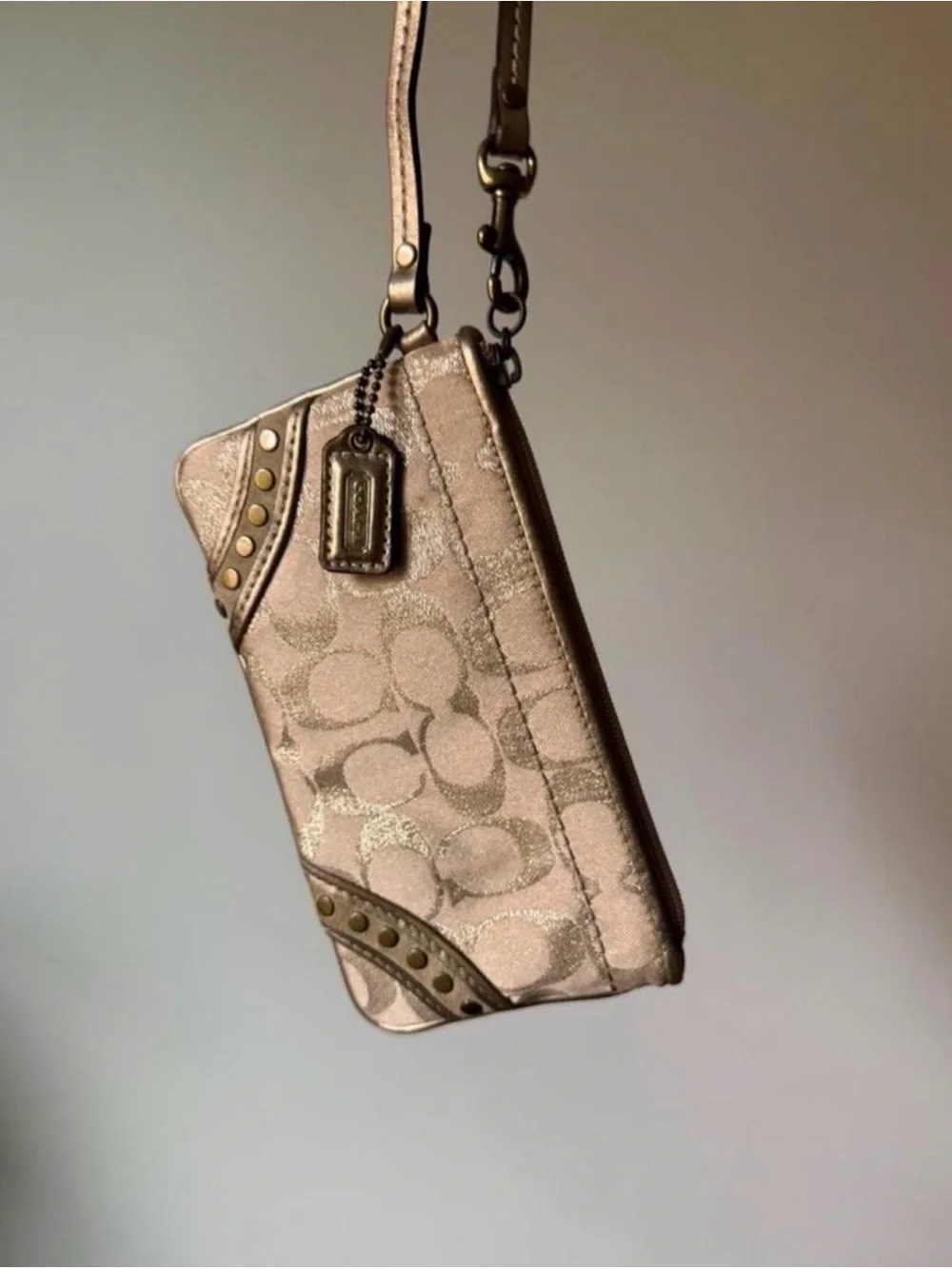 Coach Metallic Champagne Signature Wristlet